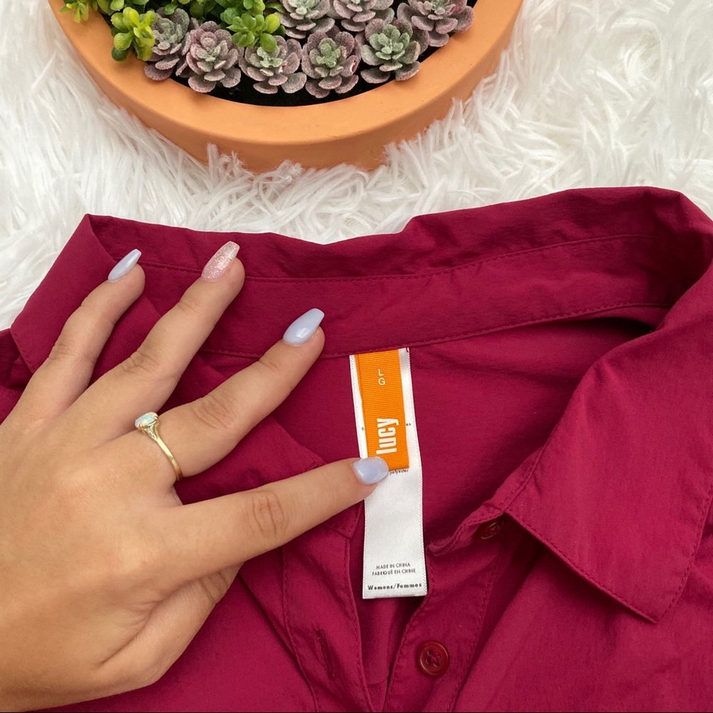 Lucy Button Down Purple Pink Flex Active Top Shirt - image 6